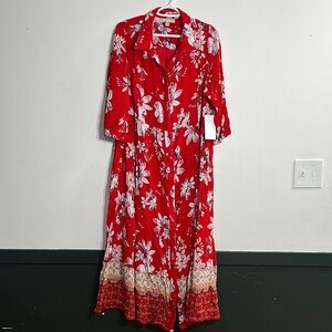 Woman Within Red and White 3/4 Sleeve Sundress